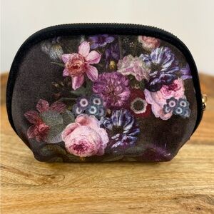 Velvet Floral Makeup Bag Dark Botanical Cosmetic Pouch Travel Case